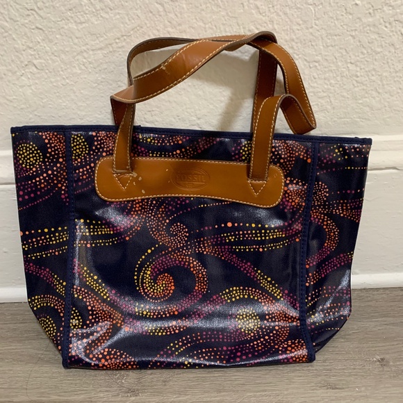 Fossil KeyPer Shopper Tote Bag Purse Coated PVC in Blue Night - Picture 1 of 9